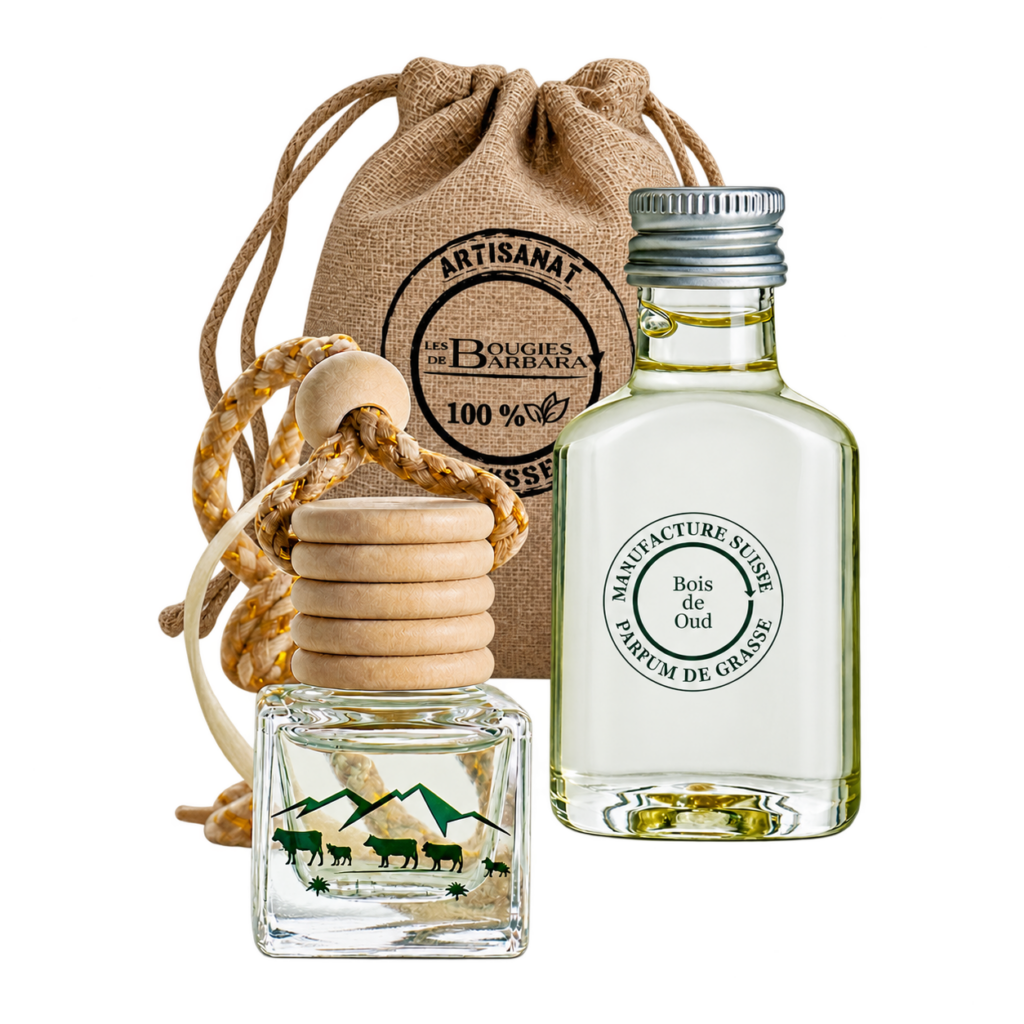 Mini coffret cadeau Les Bougies de Barbara : diffuseur 7 ml, recharge 30 ml et sachet en toile