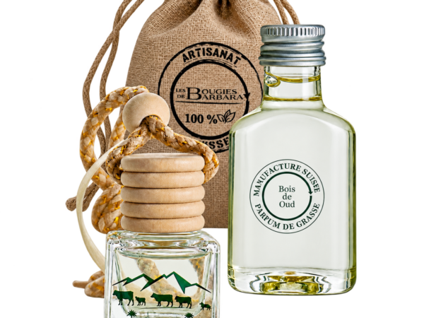 Mini coffret cadeau Les Bougies de Barbara : diffuseur 7 ml, recharge 30 ml et sachet en toile